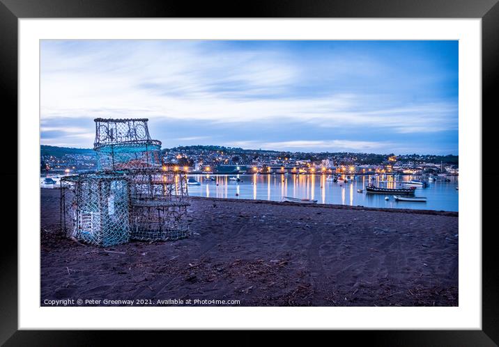 Fishermen Lobster Nets Drying At Sunset On Shaldon Framed Mounted Print by Peter Greenway