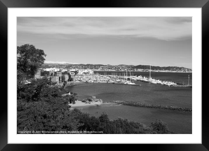 View of Port de la Napoule in Monochrome Framed Mounted Print by Ann Biddlecombe