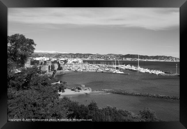 View of Port de la Napoule in Monochrome Framed Print by Ann Biddlecombe