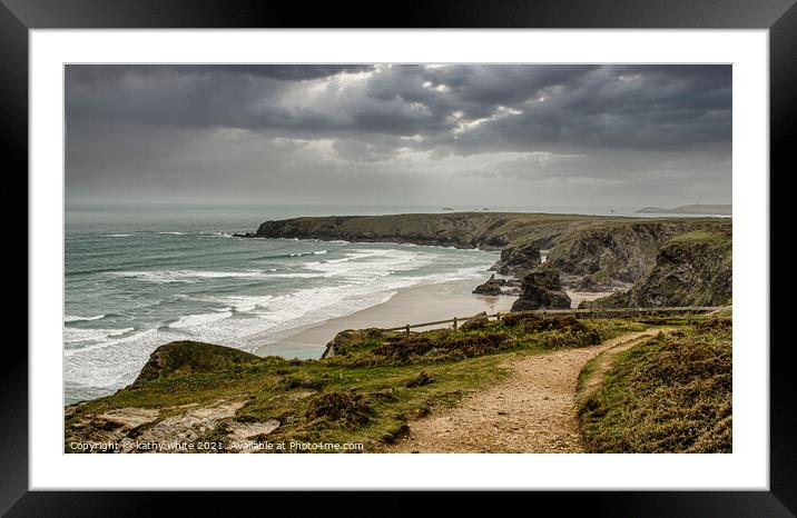 Bedruthan Steps, Cornwall Poldark  Framed Mounted Print by kathy white