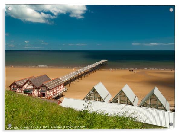 Saltburn By The Sea on a sunny day 230  Acrylic by PHILIP CHALK