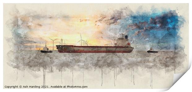 Tugboats and Tanker Digi Art  Print by Ash Harding