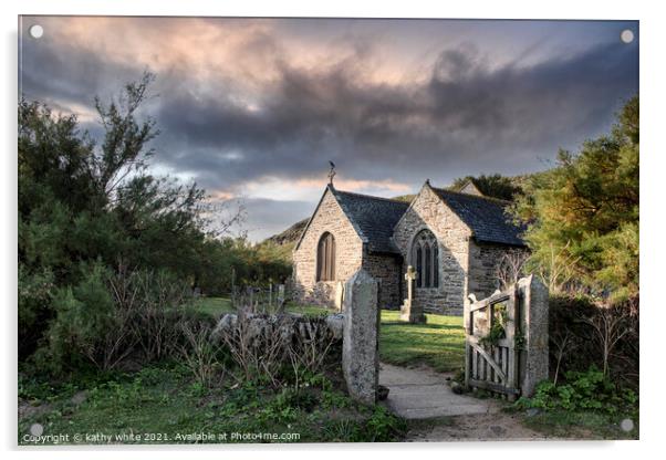 St Winwaloe Gunwalloe,Church cove  Cornwall, Acrylic by kathy white