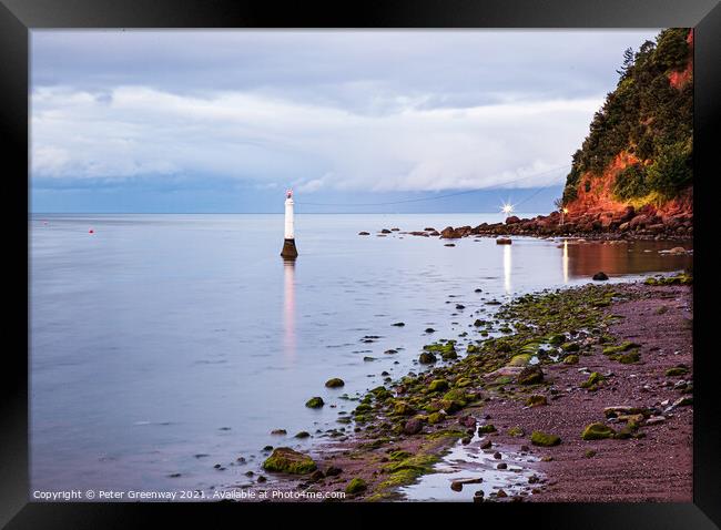 Shaldon Beach, Harbour Lighthouse And The Famous N Framed Print by Peter Greenway