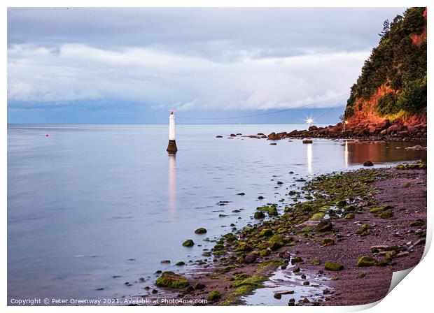 Shaldon Beach, Harbour Lighthouse And The Famous N Print by Peter Greenway