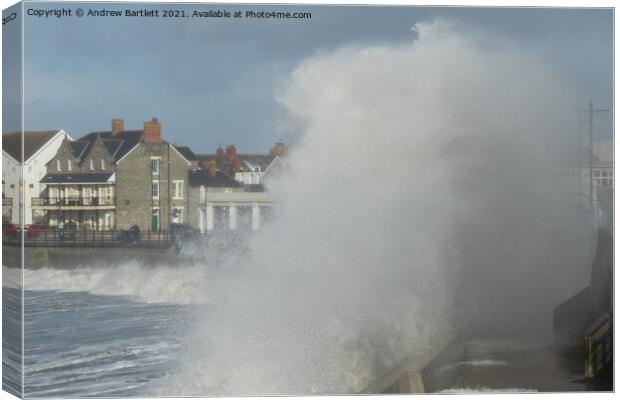 Large waves at Porthcawl lighthouse Canvas Print by Andrew Bartlett