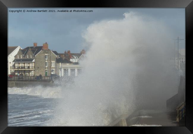 Large waves at Porthcawl lighthouse Framed Print by Andrew Bartlett