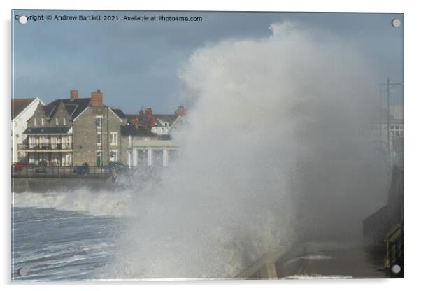 Large waves at Porthcawl lighthouse Acrylic by Andrew Bartlett