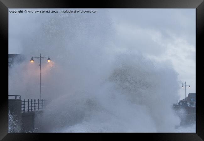 Large waves over Porthcawl Framed Print by Andrew Bartlett