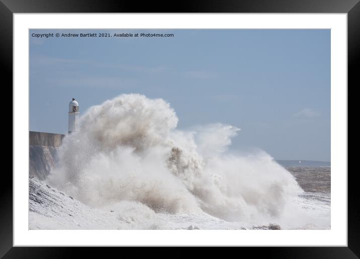 Porthcawl during Storm Hannah Framed Mounted Print by Andrew Bartlett