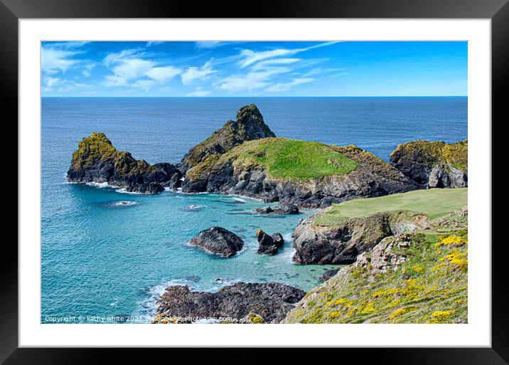 Kynance Cove on a sumer day,Cornish beaches,coast, Framed Mounted Print by kathy white