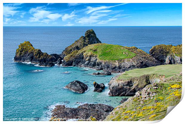 Kynance Cove on a sumer day,Cornish beaches,coast, Print by kathy white