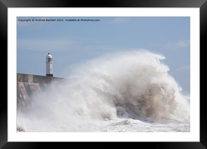 Porthcawl waves during Storm Hannah Framed Mounted Print by Andrew Bartlett