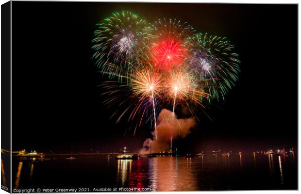 Fireworks Over Plymouth Harbour At The British Fir Canvas Print by Peter Greenway
