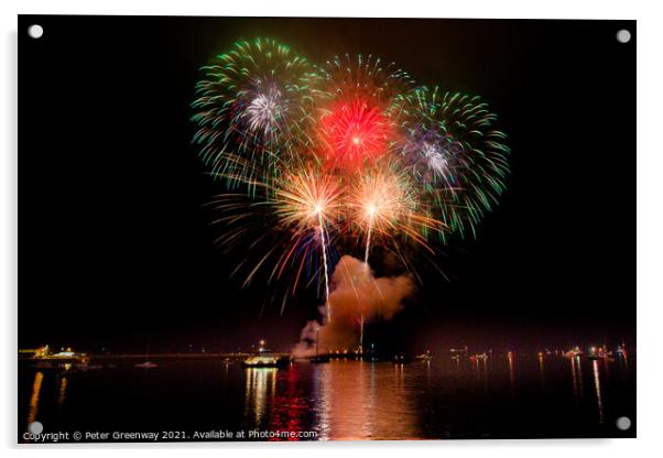 Fireworks Over Plymouth Harbour At The British Fir Acrylic by Peter Greenway