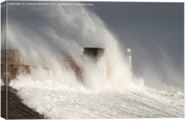 Porthcawl waves by Storm Freya Canvas Print by Andrew Bartlett