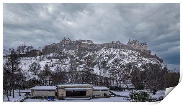 Edinburgh Castle snow Print by Steven Lennie