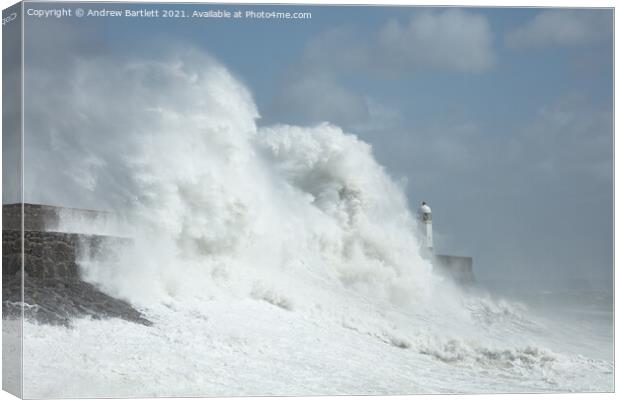 Large waves at Porthcawl, South Wales, UK. Canvas Print by Andrew Bartlett