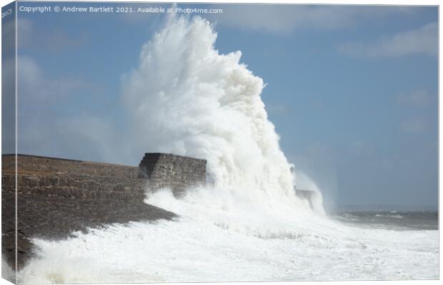 Large waves at Porthcawl, South Wales, UK. Canvas Print by Andrew Bartlett