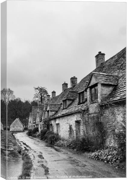 Row of Historic Quintessential Cotswold Cottages I Canvas Print by Peter Greenway