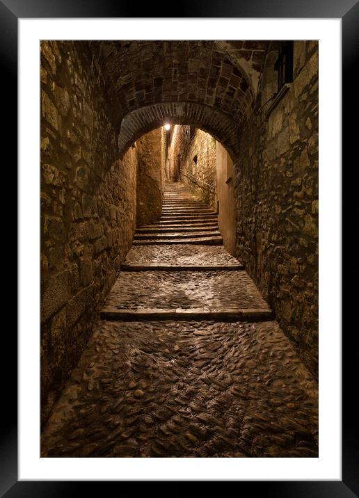 Old Town of Girona by Night Framed Mounted Print by Artur Bogacki