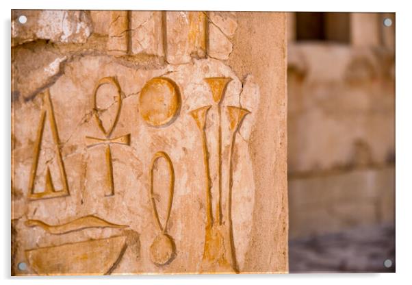 Egyptian hieroglyphs at the Mortuary Temple of Hatshepsut in Luxor, Egypt Acrylic by Mirko Kuzmanovic