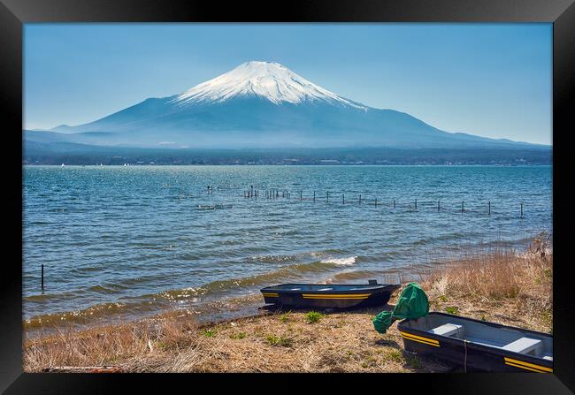 Iconic view of Lake Yamanaka and Mt. Fuji in the background, Japan Framed Print by Mirko Kuzmanovic