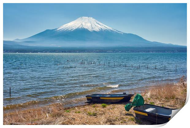 Iconic view of Lake Yamanaka and Mt. Fuji in the background, Japan Print by Mirko Kuzmanovic