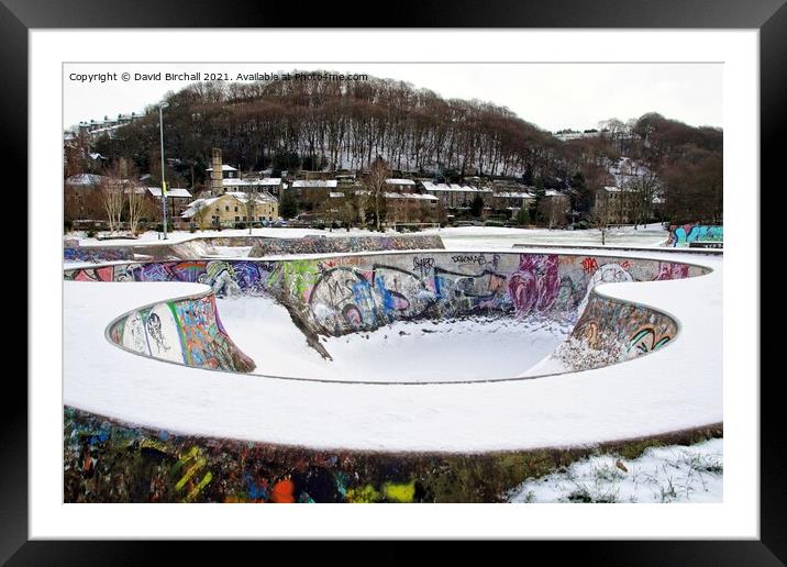 Hebden Bridge in winter, from the skatepark. Framed Mounted Print by David Birchall
