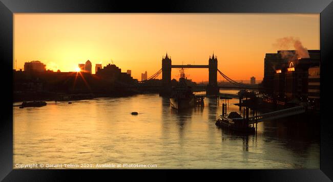 Tower Bridge and River Thames at sunrise, London, England, UK Framed Print by Geraint Tellem ARPS