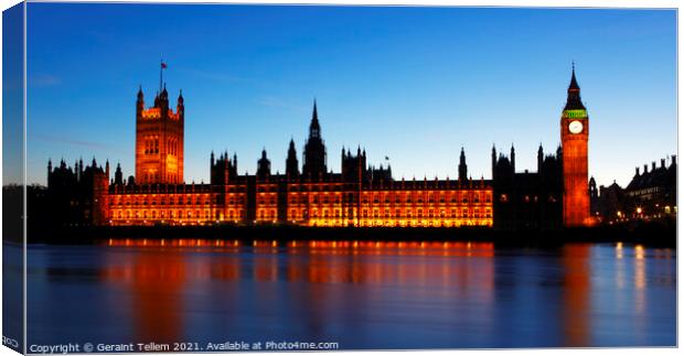 Houses of Parliament and River Thames at twilight, London Canvas Print by Geraint Tellem ARPS