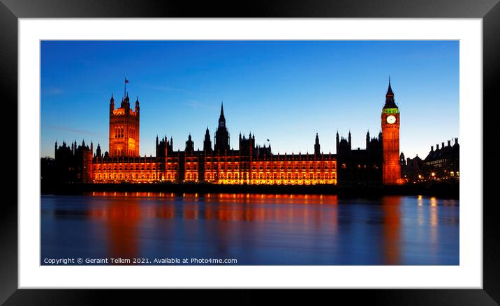 Houses of Parliament and River Thames at twilight, London Framed Mounted Print by Geraint Tellem ARPS