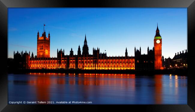 Houses of Parliament and River Thames at twilight, London Framed Print by Geraint Tellem ARPS