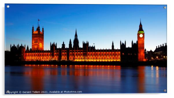 Houses of Parliament and River Thames at twilight, London Acrylic by Geraint Tellem ARPS