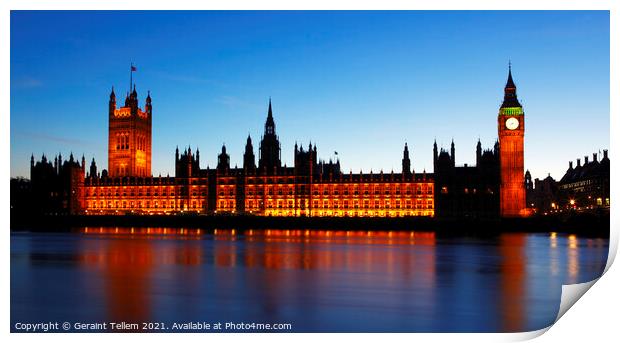 Houses of Parliament and River Thames at twilight, London Print by Geraint Tellem ARPS