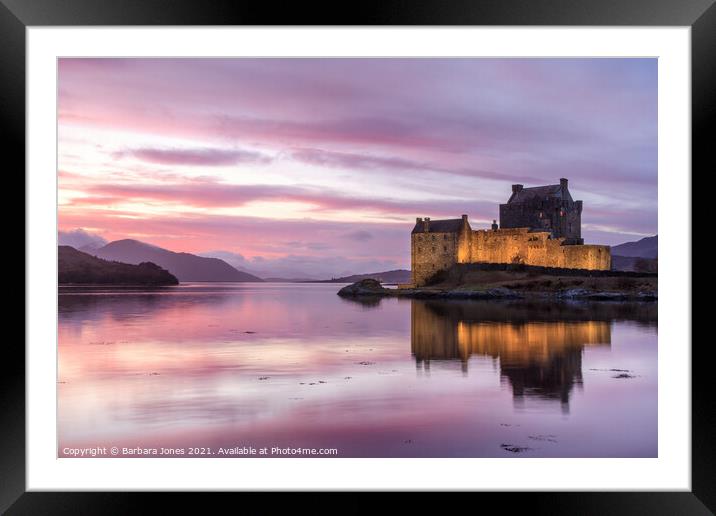 Eilean Donan Castle Sunset Loch Duich Scotland Framed Mounted Print by Barbara Jones