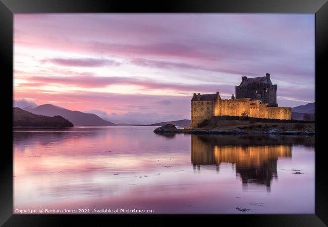 Eilean Donan Castle Sunset Loch Duich Scotland Framed Print by Barbara Jones