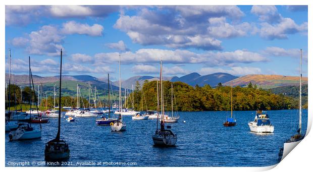 Lake Windermere from Ferry Bay Print by Cliff Kinch