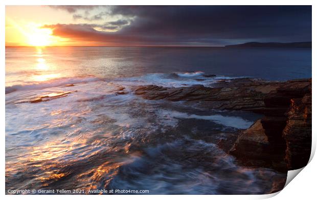 Midsummer sunset from Kame of Hoy, Hoy,  Orkney Islands Print by Geraint Tellem ARPS