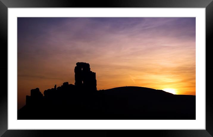 Corfe Castle silhouette Framed Mounted Print by Tony Bates