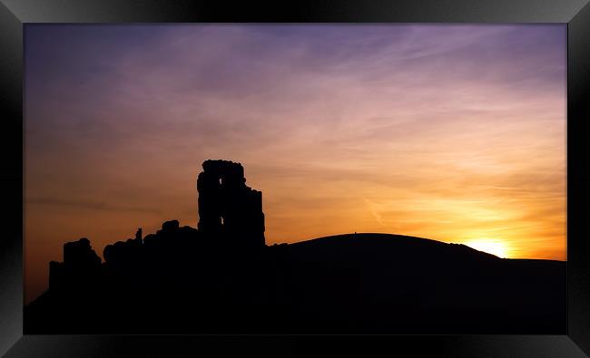 Corfe Castle silhouette Framed Print by Tony Bates
