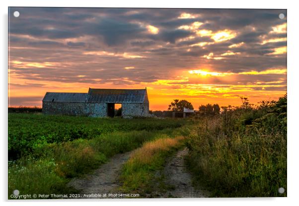 Glowing Sunrise on Farm Track Acrylic by Peter Thomas