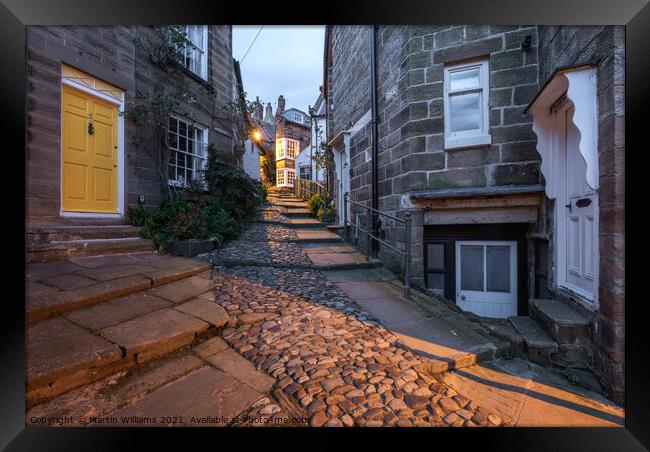 Robin Hood's Bay alleyways, the openings Framed Print by Martin Williams