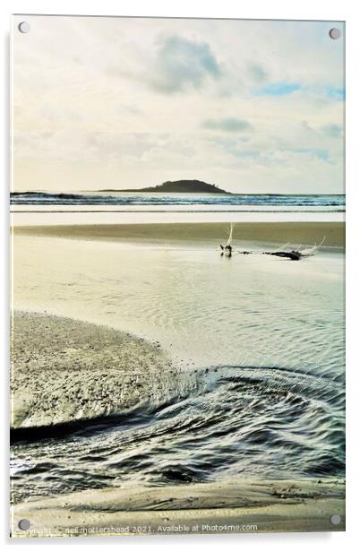 Millendreath Beach &amp; Looe Island, Cornwall. Acrylic by Neil Mottershead