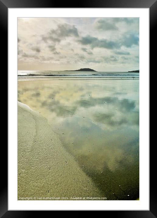 Cloud Reflections On Millendreath Beach, Cornwall. Framed Mounted Print by Neil Mottershead