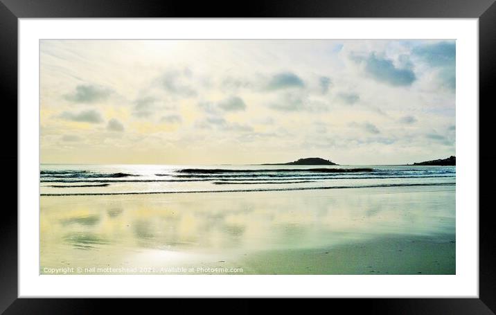 Looe Island From Millendreath Beach. Framed Mounted Print by Neil Mottershead