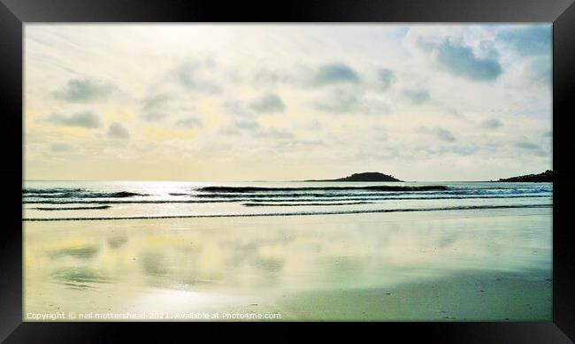 Looe Island From Millendreath Beach. Framed Print by Neil Mottershead