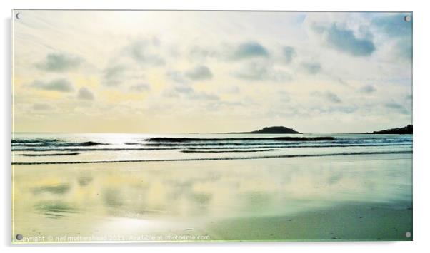 Looe Island From Millendreath Beach. Acrylic by Neil Mottershead