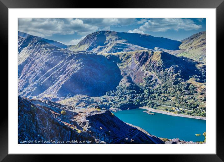 Snowdonia Mountain Range from Dinorwic Quarry  Framed Mounted Print by Phil Longfoot