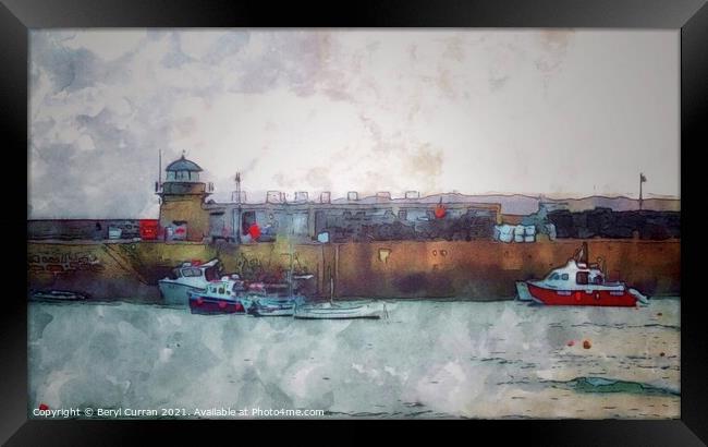 Serene St Ives Harbour Framed Print by Beryl Curran